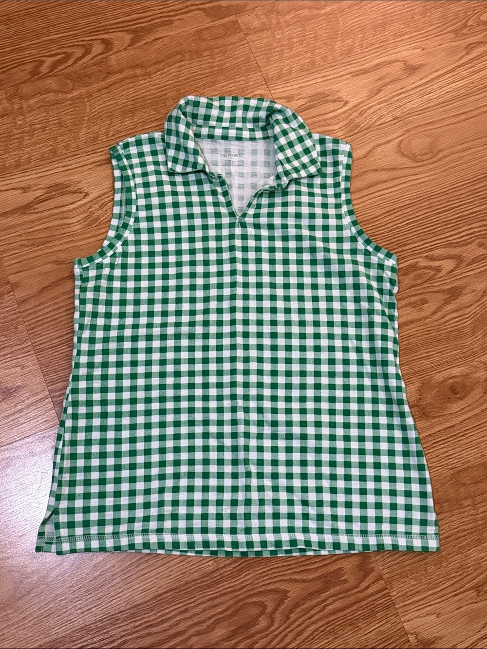 Talbots Green and White Gingham Sleeveless Golf Polo Top